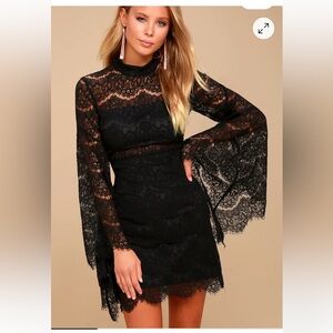 Lulus Bewitching Babe Black Lace Bell Sleeve Dress XS